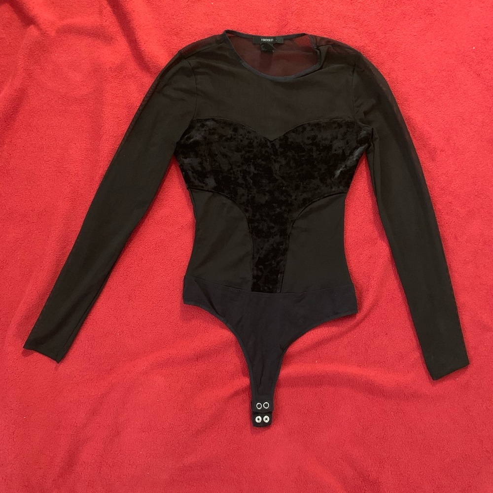 Sheer and velvet bodysuit